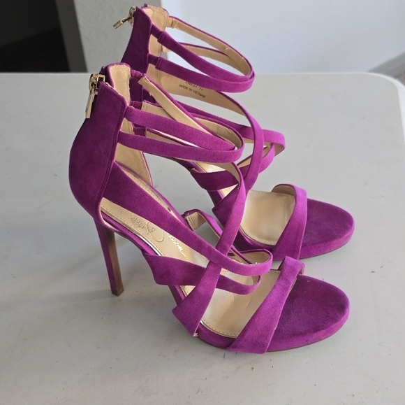 Jessica Simpson High Heels Women Sz 7M Purple Rayomi Zipper Logo 4inches… - Picture 5 of 13